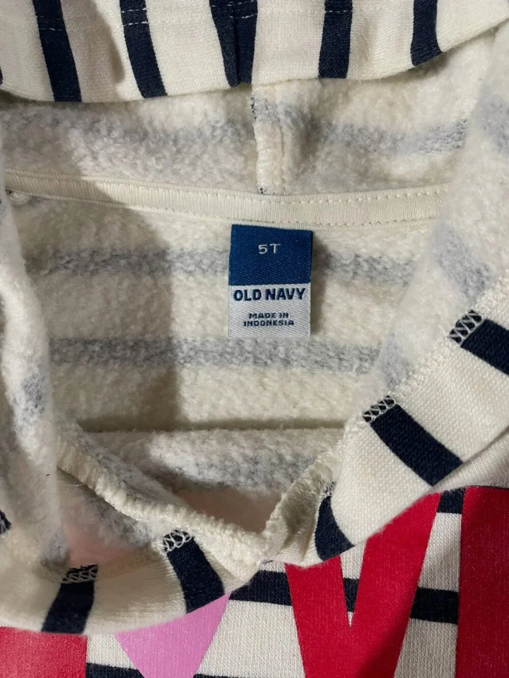Old Navy Girls 5T Love You More Hoodie Navy Stripe Fleece Lined Valentine